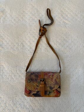 Patricia Nash Multicolor Floral Leather Crossbody with Brown Strap